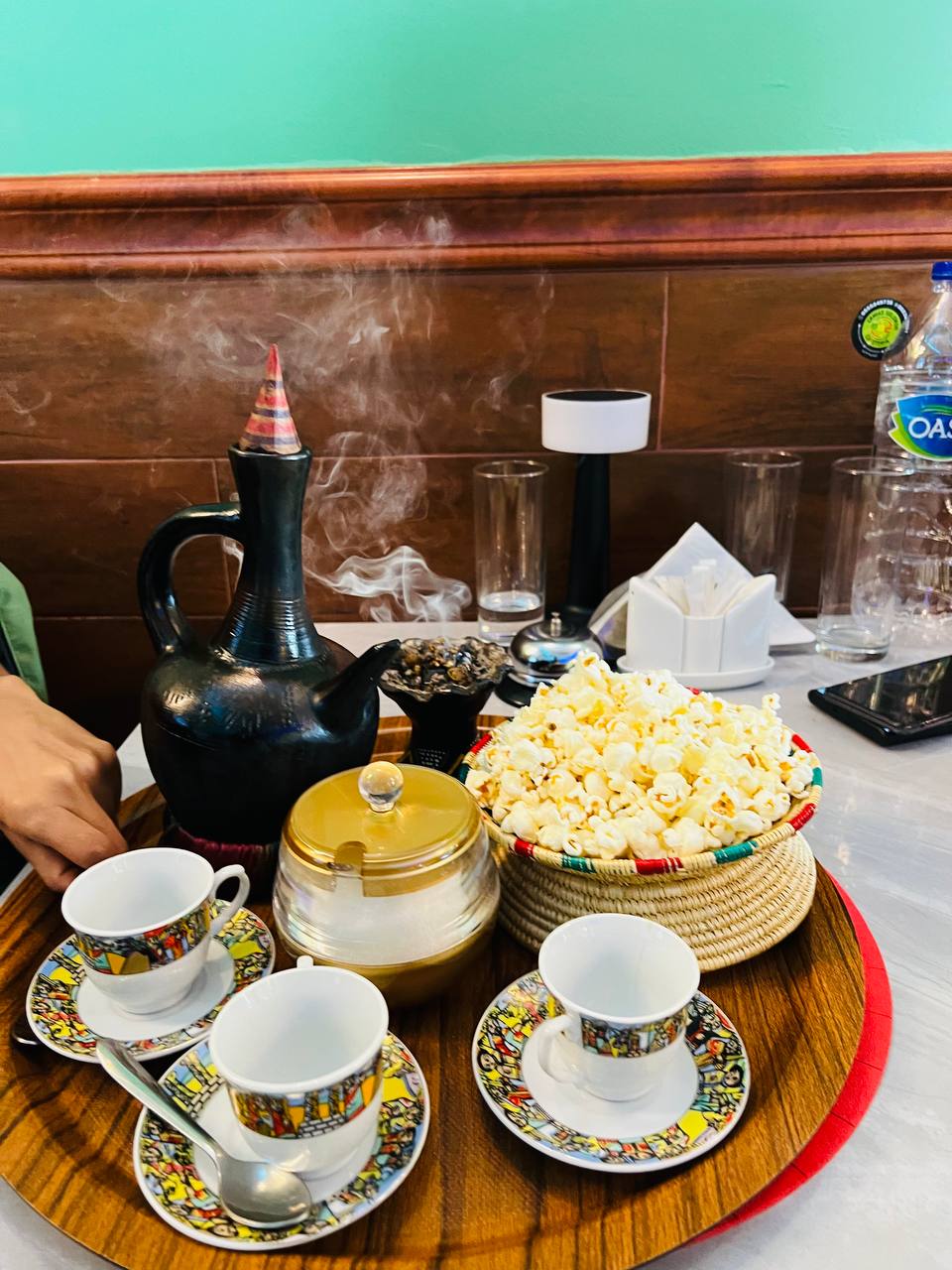 Jebena buna coffee ceremony with popcorn